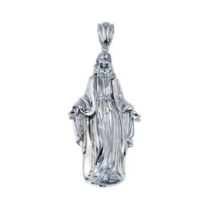 Rhodium Plated 925 Sterling Silver Hollow Mother Mary Pendant 73mm - GMP00087 | Silver Palace Inc.