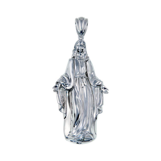 Rhodium Plated 925 Sterling Silver Hollow Mother Mary Pendant 73mm - GMP00087 | Silver Palace Inc.