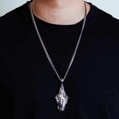 Rhodium Plated 925 Sterling Silver Hollow Mother Mary Pendant 61mm - GMP00092