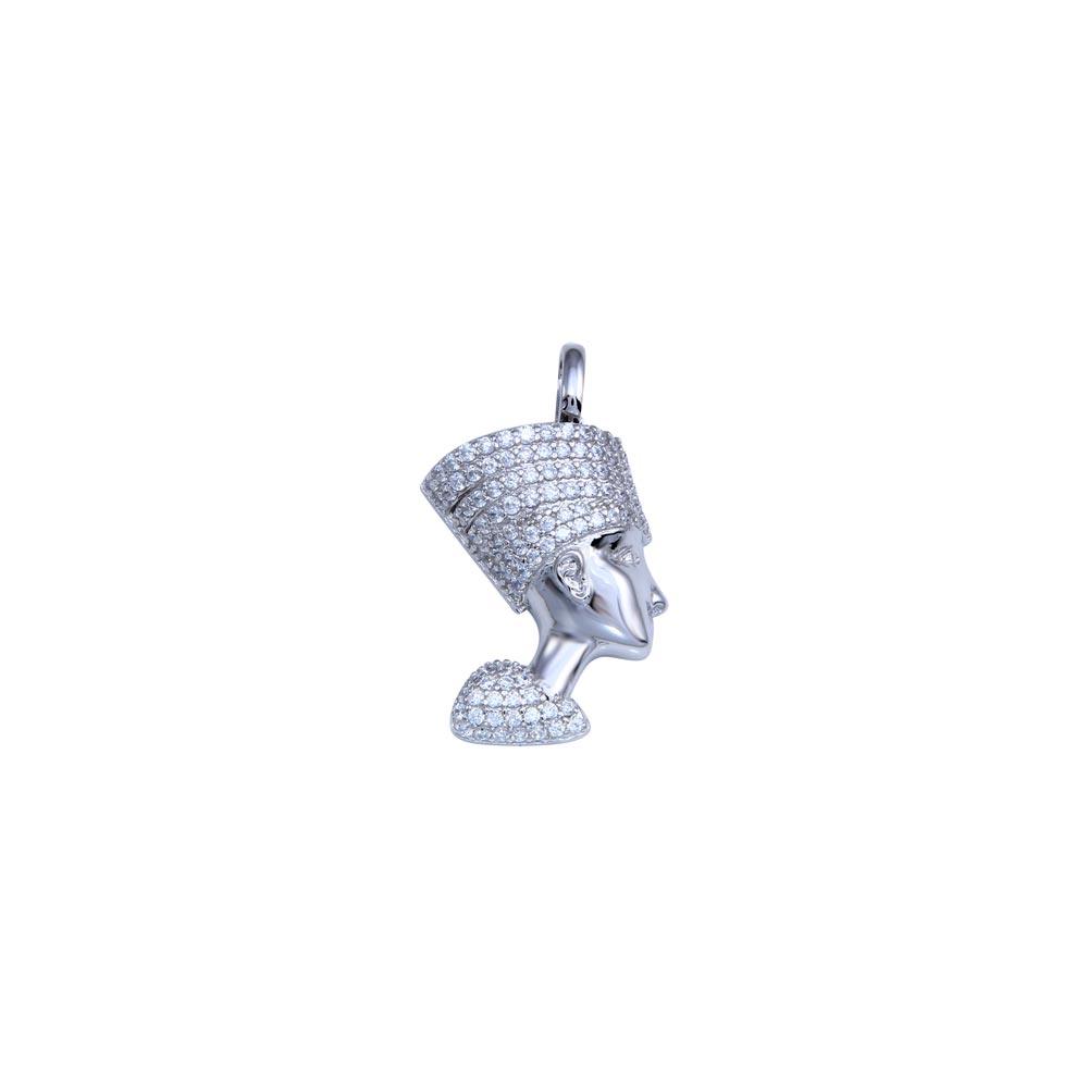 Rhodium Plated 925 Sterling Silver CZ Egyptian Nefertiti Pendant - GMP00097 | Silver Palace Inc.