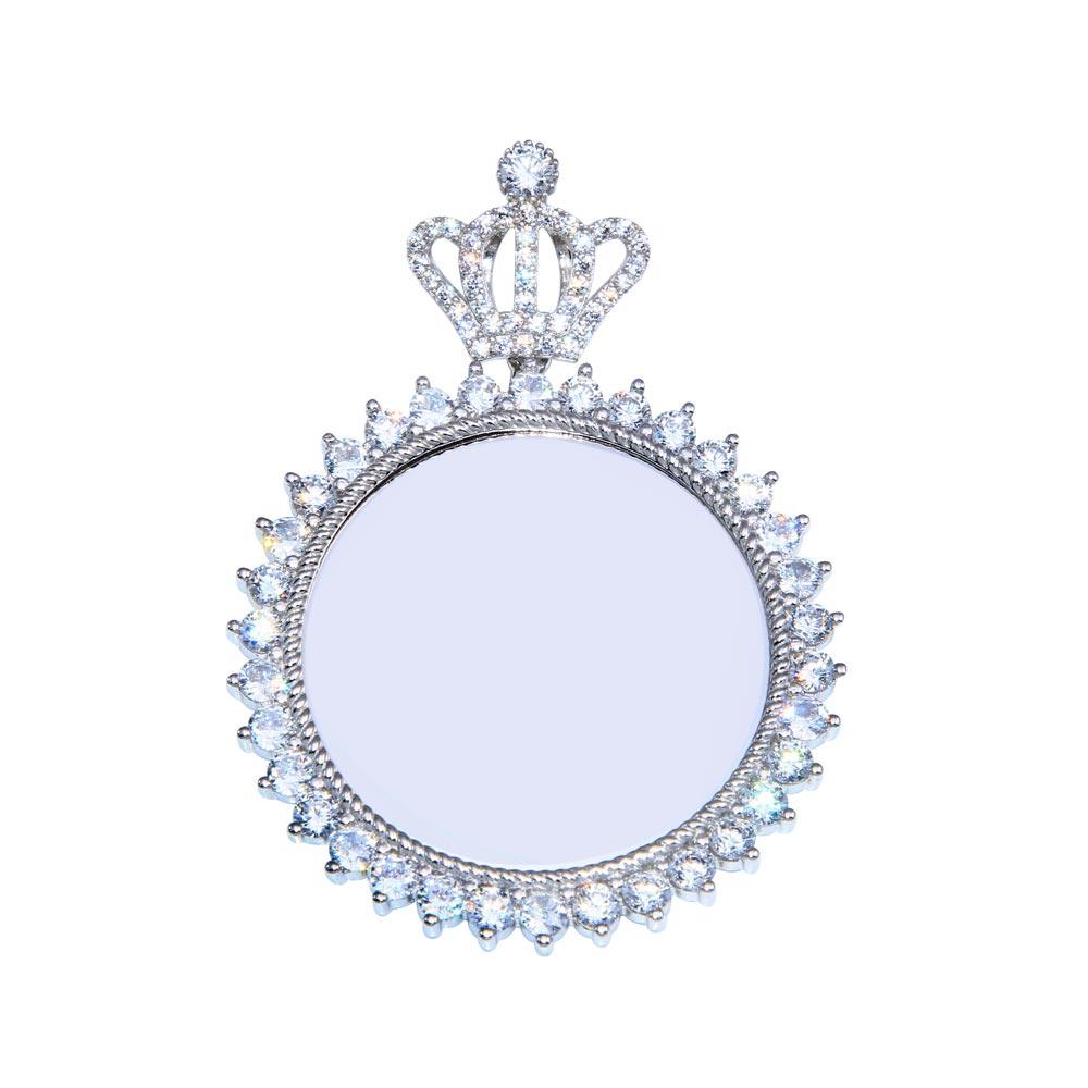 Rhodium Plated 925 Sterling Silver CZ Crown Mirror Pendant - GMP00099 | Silver Palace Inc.