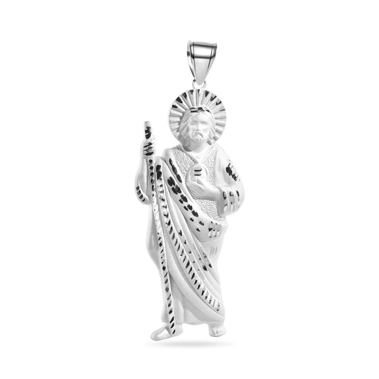 Sandblasted Finish 925 Sterling Silver Diamond Cut Jesus Christ Pendant - GMP00164