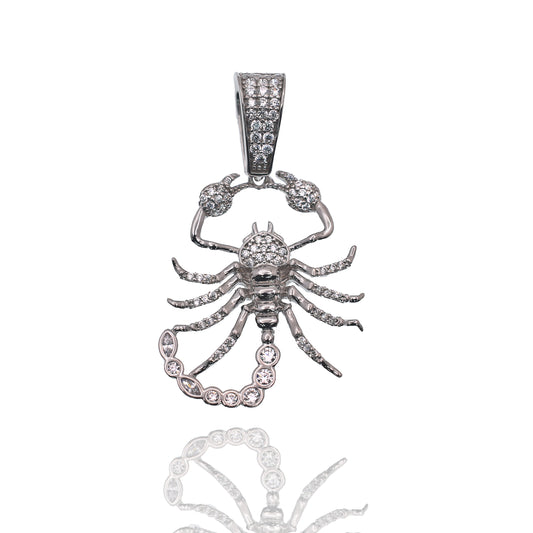 Rhodium Plated 925 Sterling Silver Scorpion Clear CZ 23.5mm x 29.2mm Pendant - GMP00187
