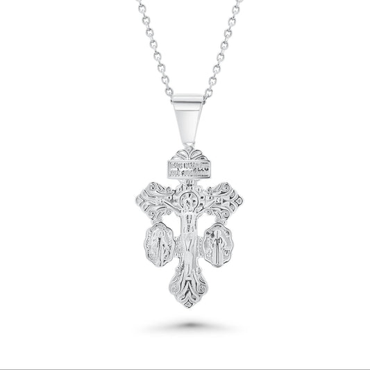 Rhodium Plated 925 Sterling Silver Ornate Crucifix Double Miraculous Medal Pendant - GMP00209