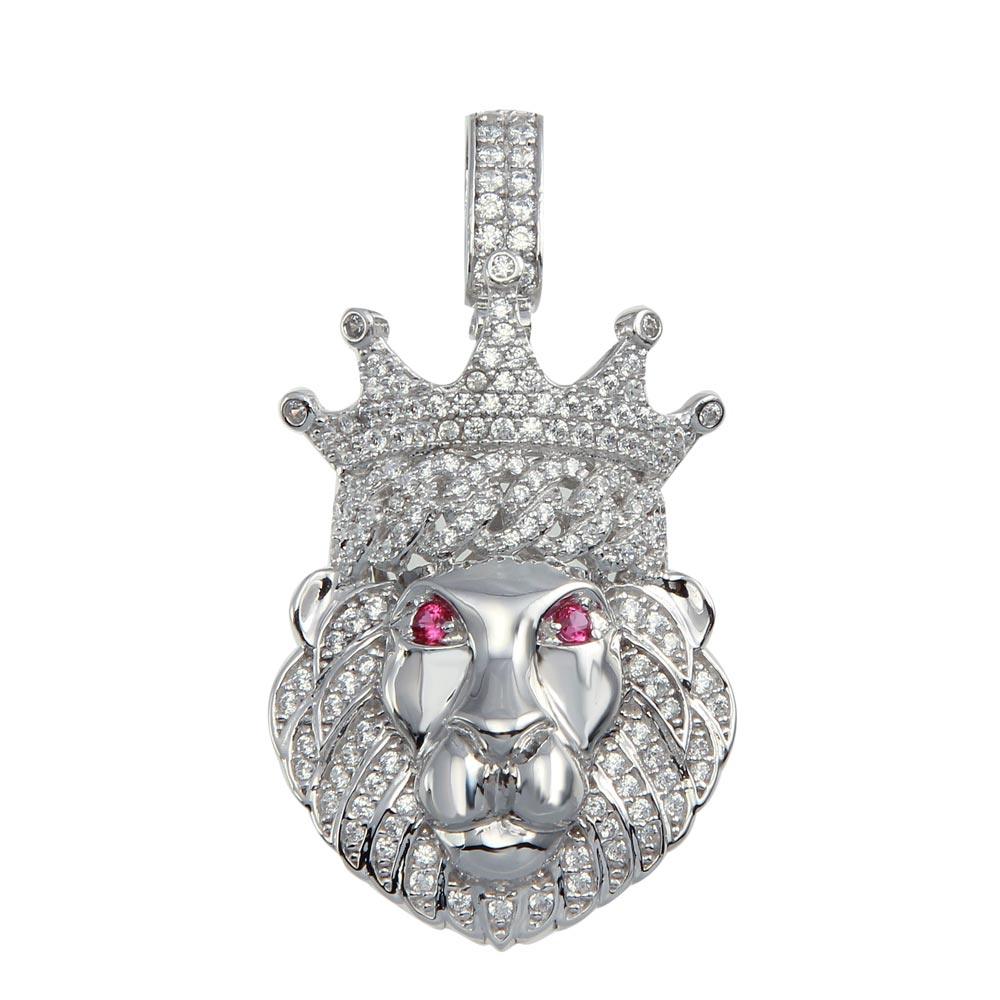 Silver 925 Crown Lion CZ Pendant - GMP00076 | Silver Palace Inc.