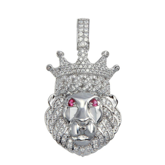 Silver 925 Crown Lion CZ Pendant - GMP00076 | Silver Palace Inc.