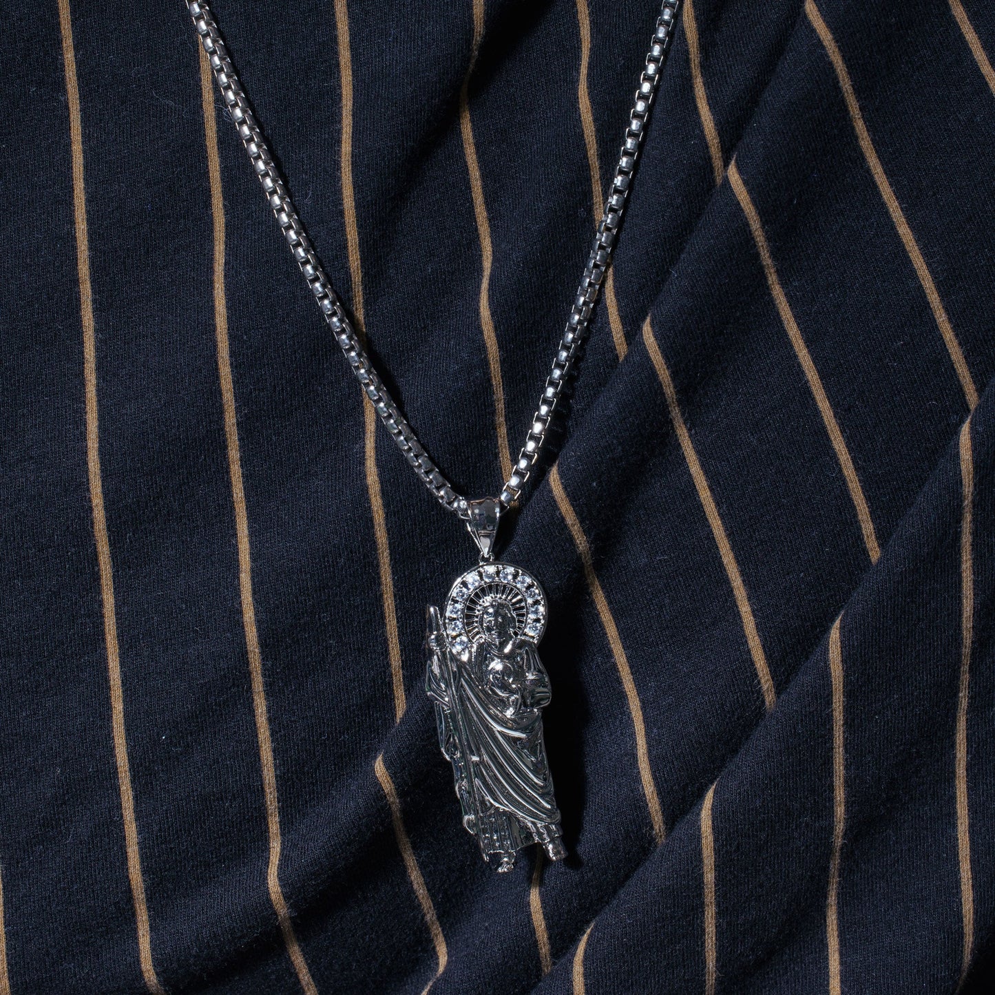 Rhodium Plated 925 Sterling Silver Saint Jude Clear CZ Pendant - GMP00165