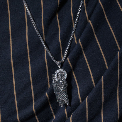 Rhodium Plated 925 Sterling Silver Saint Jude Clear CZ Pendant - GMP00165