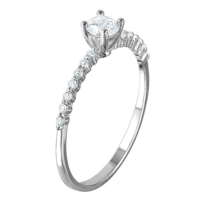 Rhodium Plated 925 Sterling Silver Moissanite or CZ Thin Round Ring - MGMR00077 | GMR00052