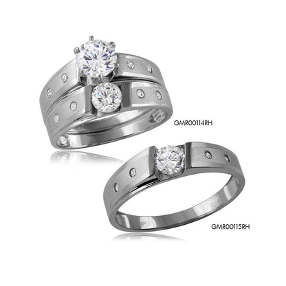 Rhodium Plated 925 Sterling Silver Matte Finish Shank Moissanite or CZ Wedding Mens Ring - MGMR00115 | GMR00115