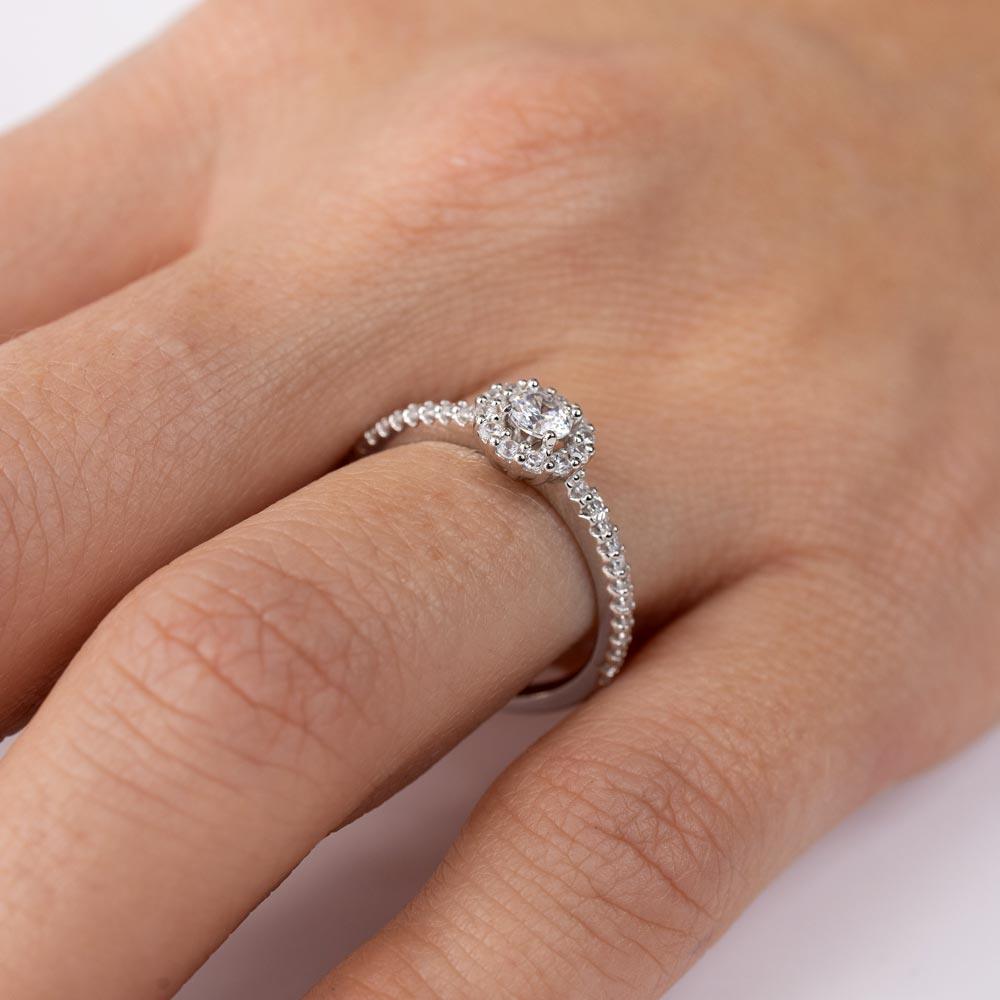 Rhodium Plated 925 Sterling Silver Moissanite or CZ Small Size Halo Ring - MGMR00127 | GMR00127
