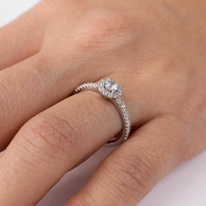 Rhodium Plated 925 Sterling Silver Moissanite or CZ Small Size Halo Ring - MGMR00127 | GMR00127