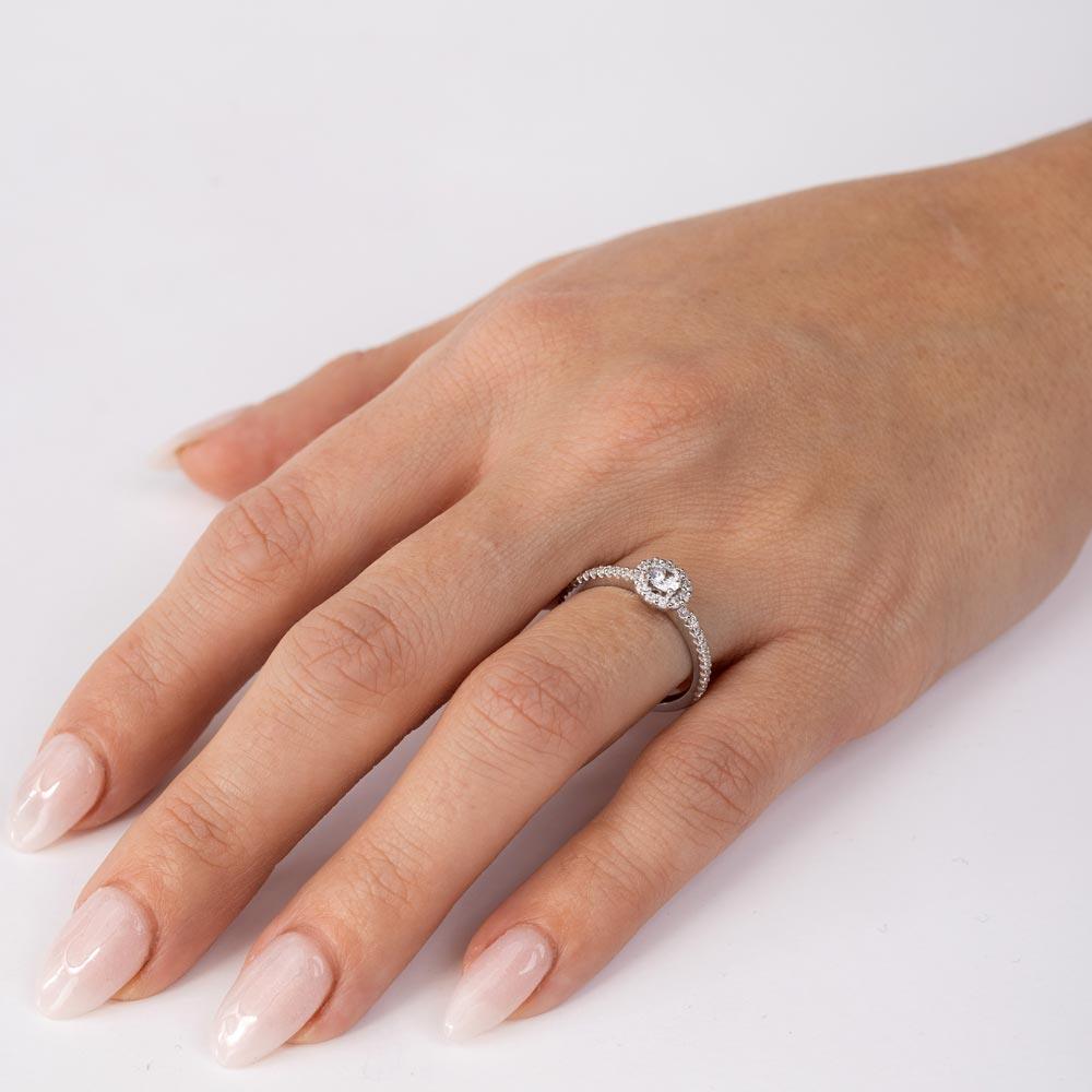 Rhodium Plated 925 Sterling Silver Moissanite or CZ Small Size Halo Ring - MGMR00127 | GMR00127