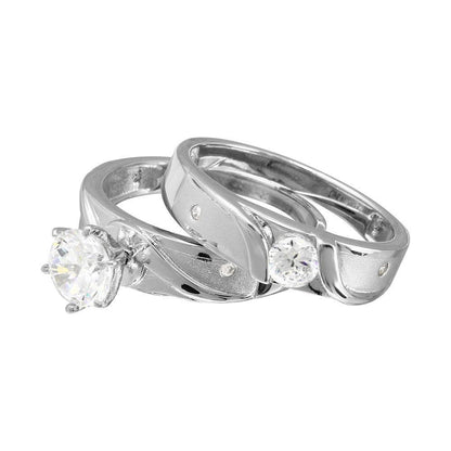 Rhodium Plated 925 Sterling Silver Moissanite or CZ Sideways Design Matte Finish Trio Ring - MGMR00194 | GMR00194