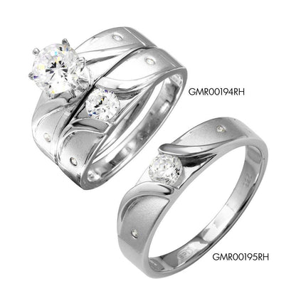 Rhodium Plated 925 Sterling Silver Moissanite or CZ Sideways Design Matte Finish Trio Ring - MGMR00194 | GMR00194