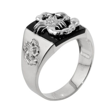 Rhodium Plated 925 Sterling Silver Moissanite or CZ Square Scorpion Ring - MGMR00226RH | GMR00226RH