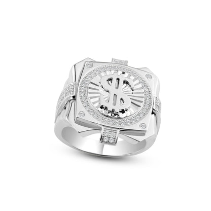 Men's Sterling Rhodium Plated 925 Sterling Silver Dollar Sign Ring - GMR00244RH | Silver Palace Inc.