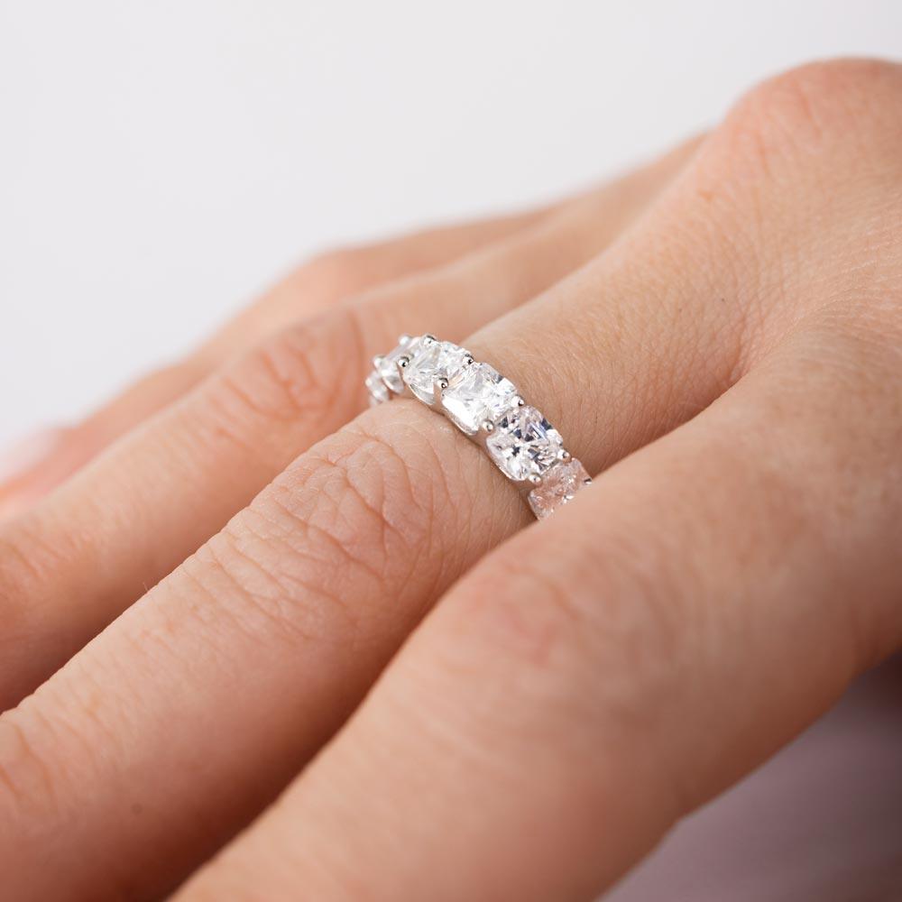 Rhodium Plated 925 Sterling Silver Moissanite or CZ Eternity Band Ring - MGMR00270 | GMR00270