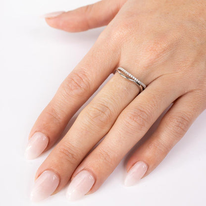 Rhodium Plated 925 Sterling Silver Double Wave CZ Ring - GMR00294