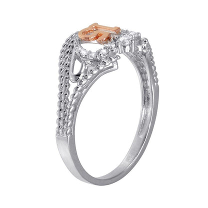 Rhodium Plated 925 Sterling Silver CZ Quinceanera Flower 2 Toned CZ Ring - GMR00302RHR