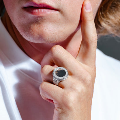 Rhodium Plated 925 Sterling Silver Round CZ Mirror Disc Ring - GMR00309