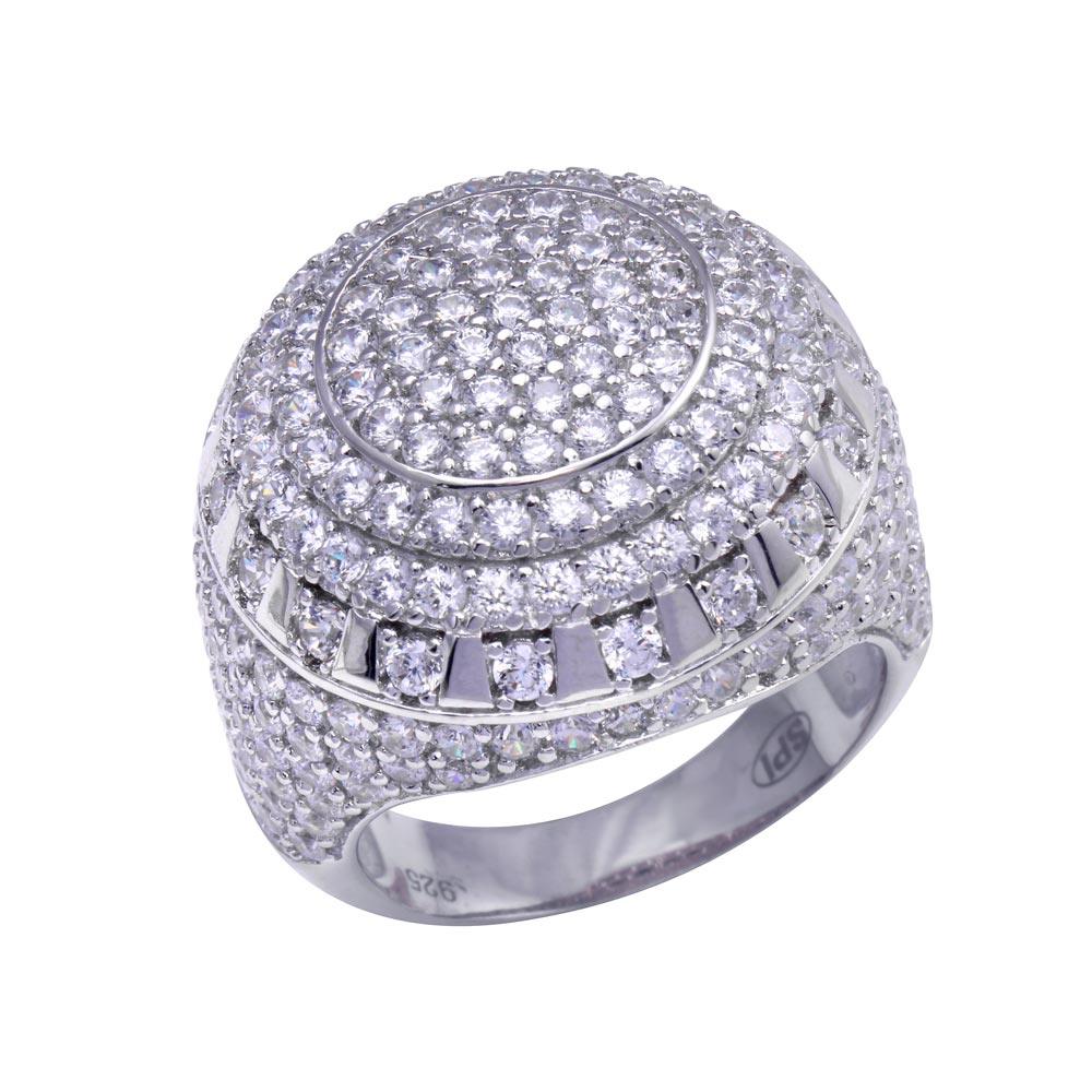 Rhodium Plated 925 Sterling Silver Dome CZ Hip Hop Ring - GMR00320 | Silver Palace Inc.