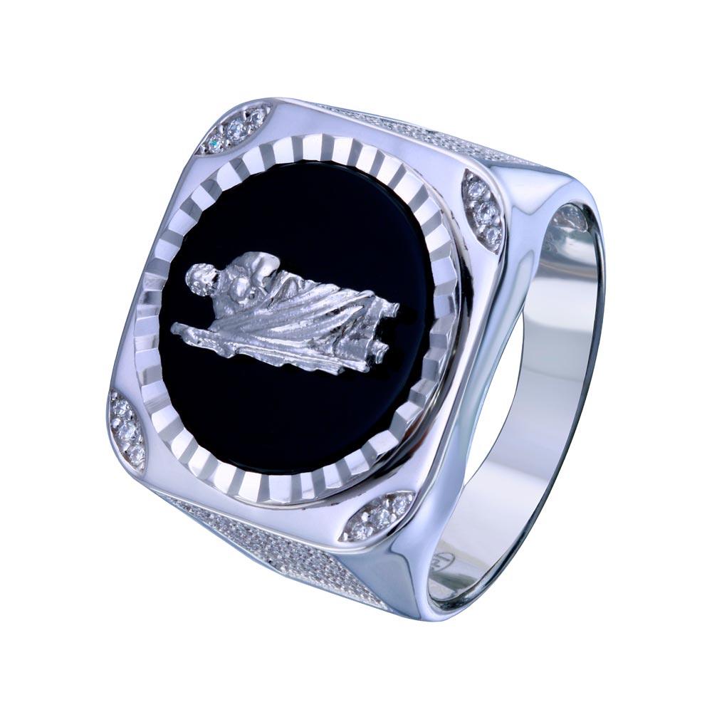 Rhodium Plated 925 Sterling Silver Moissanite or CZ Saint Jude Ring - MGMR00332 | GMR00332