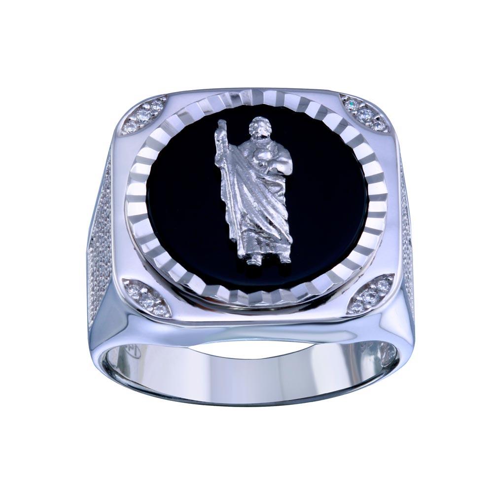 Rhodium Plated 925 Sterling Silver Saint Jude CZ Ring - GMR00332 | Silver Palace Inc.