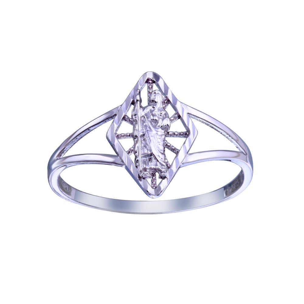 Rhodium Plated 925 Sterling Silver Saint Jude Diamond Cut Ring - GMR00334 | Silver Palace Inc.