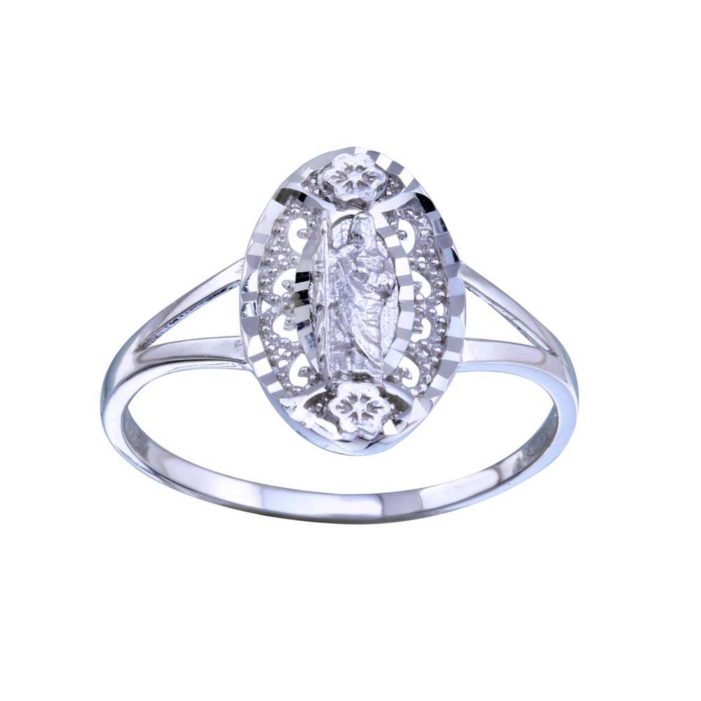 Rhodium Plated 925 Sterling Silver Saint Jude Diamond Cut Ring - GMR00335 | Silver Palace Inc.