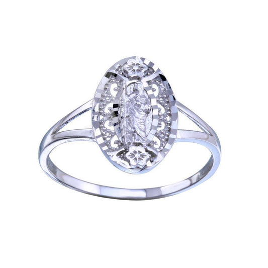Rhodium Plated 925 Sterling Silver Saint Jude Diamond Cut Ring - GMR00335 | Silver Palace Inc.