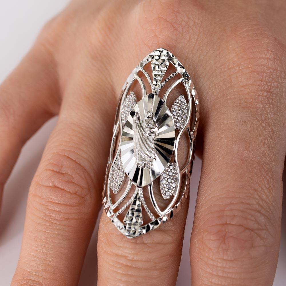 Rhodium Plated 925 Sterling Silver Saint Jude CZ Filigree Ring - GMR00336