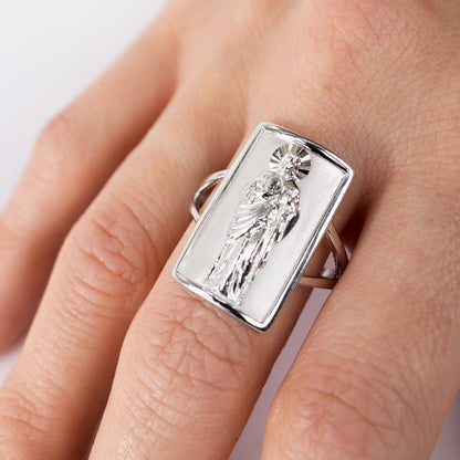 Rhodium Plated 925 Sterling Silver Saint Jude Ring - GMR00337