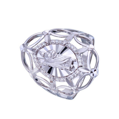 Rhodium Plated 925 Sterling Silver Saint Jude CZ Filigree Ring - GMR00339