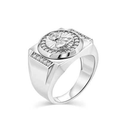 Rhodium Plated 925 Sterling Silver Moissanite or CZ Men's Malverde Ring - MGMR00419 | GMR00419