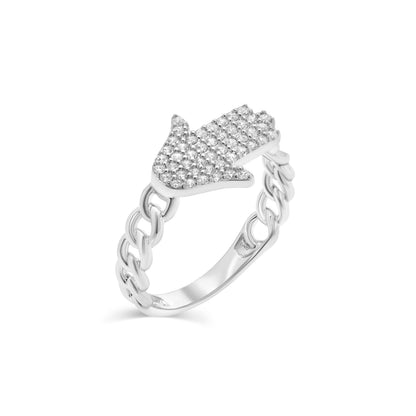 Rhodium Plated 925 Sterling Silver Moissanite or CZ Hamsa Ring - MGMR00435 | GMR00435