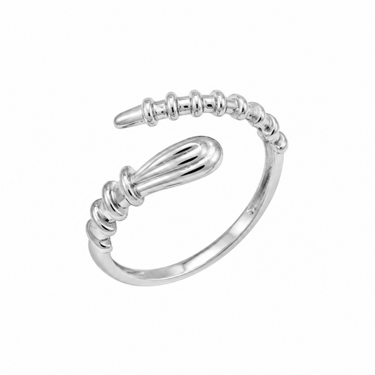 Rhodium Plated 925 Sterling Silver Textured Open Ended Ring - GMR00452