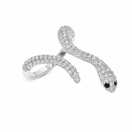 Rhodium Plated 925 Sterling Silver Snake Clear CZ Ring - GMR00464