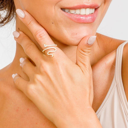 Gold Plated 925 Sterling Silver Snake Design with CZ Ring - BGR01274