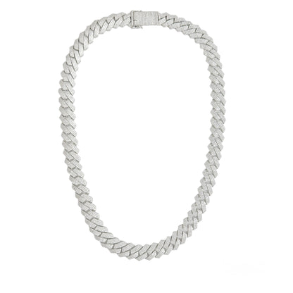 Rhodium Plated 925 Sterling Silver CZ Encrusted Miami Cuban Link 13mm Chain or Bracelet - GMN00210 | GMB00128