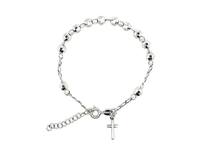 Rhodium Plated 925 Sterling Silver Rosary Cross Bracelet- GCB00007-RH