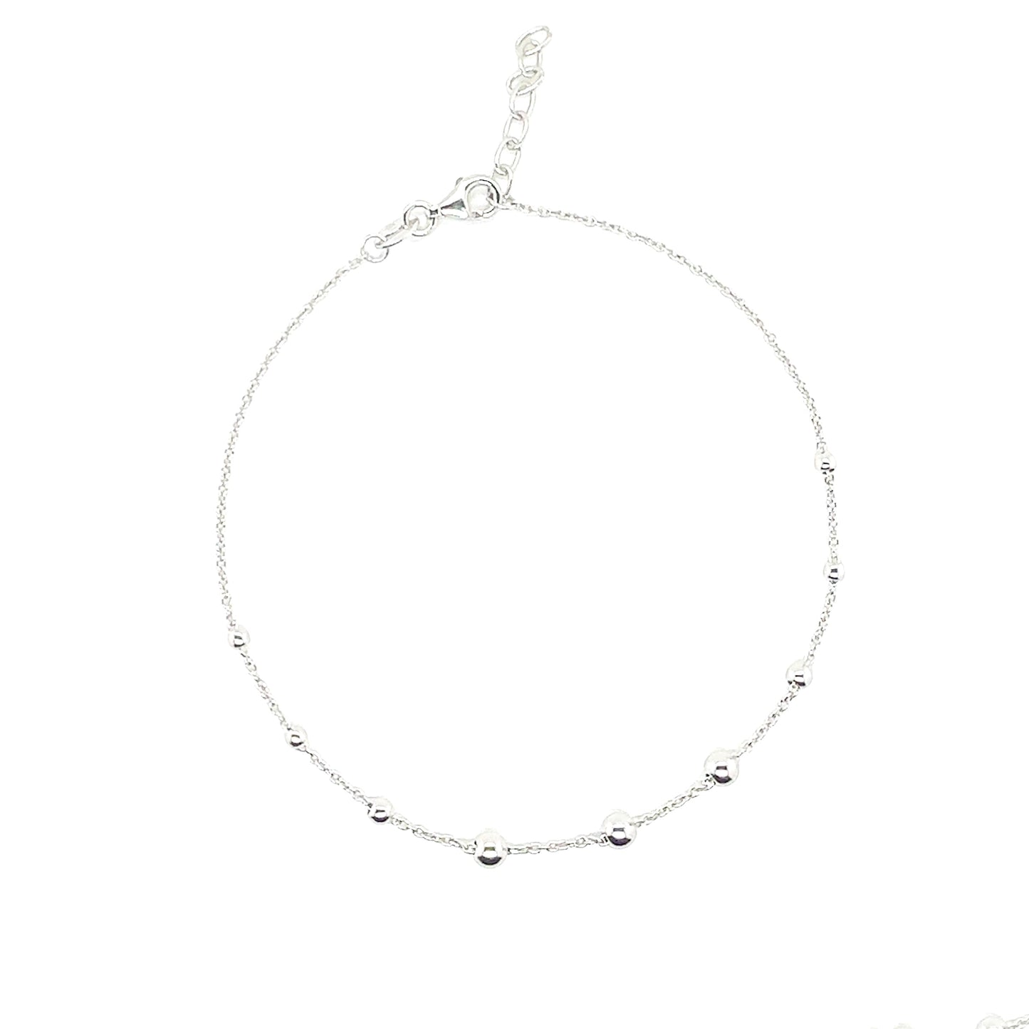 Rhodium Plated 925 Sterling Silver Cable Bead Charm Adjustable Anklet - SOA00031