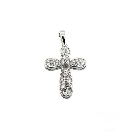 Rhodium Plated 925 Sterling Silver CZ Cross Hip Hop Pendant - SLP00190