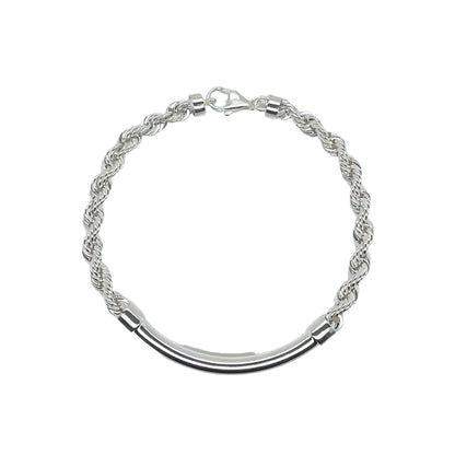 925 Sterling Silver Hollow Rope Round Bar 4mm Bracelet  - CHHB012