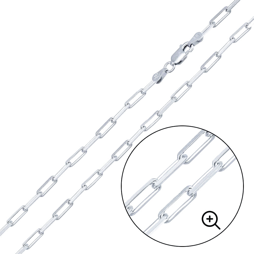 925 Sterling Silver Diamond Cut Paperclip Link 100 2.9mm Chain - CH35 SL