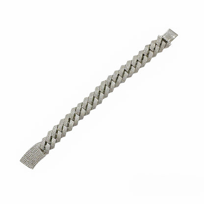 Rhodium Plated 925 Sterling Silver Moissanite Curb 13.5mm Bracelet - MGMB00128