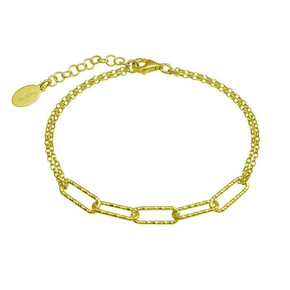 Silver 925 Gold Plated Diamond Cut Link Chain Bracelet - ITB00312-GP | Silver Palace Inc.