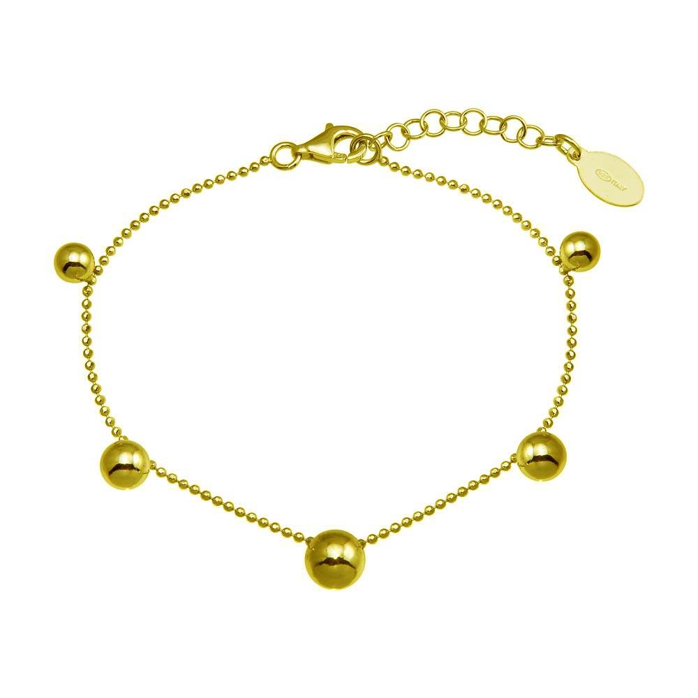 Silver 925 Gold Plated 5 Bead Charm Bead Link Chain Bracelet - ITB00315-GP | Silver Palace Inc.