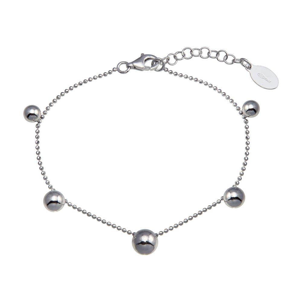 Rhodium Plated 925 Sterling Silver 5 Bead Charm Bead Link Chain Bracelet - ITB00315-RH | Silver Palace Inc.