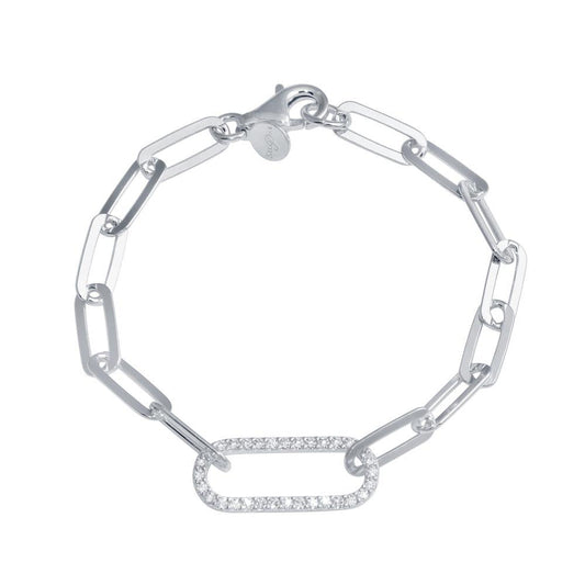 Rhodium Plated 925 Sterling Silver Paperclip CZ Chain Bracelet - ITB00324-RH | Silver Palace Inc.